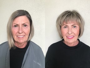 Rebecca Chant, 62, suffers from an auto immune disorder and wanted to treat herself to a fresh new look and makeup lesson to feel better about herself. On the left is Rebecca before her makeover by Nadia Albano. On the right is her after. Photo: Nadia Albano