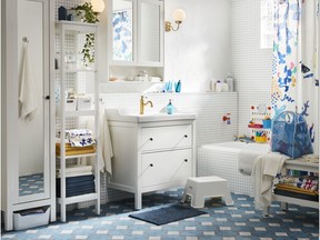 Experiment with colours and prints in your shower curtains and soap dispensers for an instant bathroom refresh.