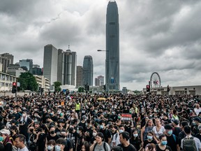 Protesters occupy a street demanding Hong Kong leader to step down after a rally against the now-suspended extradition bill outside of the Chief Executive Office on June 17, 2019 in Hong Kong China.