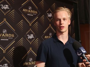 Elias Pettersson of the Vancouver Canucks attends the 2019 NHL Awards Nominee Media Availability on June 18, 2019 at The Encore at Wynn in Las Vegas, Nevada.