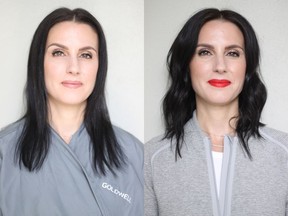 Lisa Ward is a 40-year-old clinical counsellor who was ready to update her haircut. On the left is Lisa before her makeover. On the right is Lisa after her makeover by Nadia Albano. Photo: Nadia Albano.