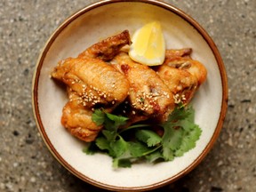 Sesame Soy Glazed Chicken Wings Karaage, created by chef Woo Jin Kim of Gyoza Bar.