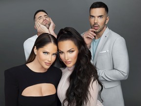 Olivia Pierson and Natalie Halcro (at front) and their brothers Joel Halcro (left) and Owen Pierson are the stars of a new reality TV show Relatively Nat & Liv.