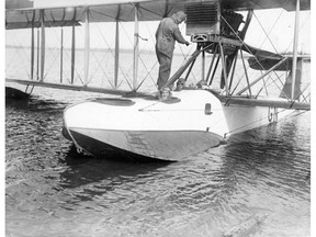 Vancouver Mayor L.D. Taylor in a seaplane at Jericho Beach Station preparing for flight, circa 1926. Vancouver Archives AM1477-1-S2---: CVA 1477-22