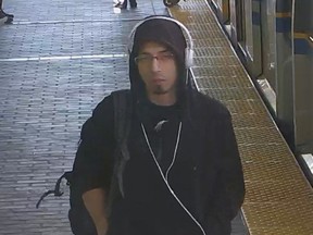 Transit police are seeking a man who allegedly got on a SkyTrain and exposed his erect penis and testicles to another passenger.