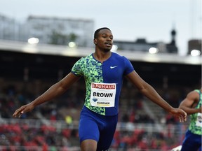 Canada's Aaron Brown competes in the men's 200m during the IAAF Diamond League competition on May 30, 2019 in Stockholm, Sweden. Photo: Jonathan Nackstrand/Getty Images