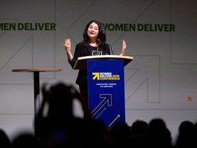 Canada's Minister of International Development and Minister for Women and Gender Equality Maryam Monsef addresses the Women Deliver 2019 Conference at the Vancouver Convention Centre on June 4, 2019.