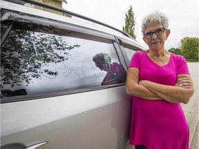 Manon Eburne volunteers at a seniors centre in Pitt Meadows. More than a dozen times over the last year her car has been tagged by someone who scrawls in yellow ink "No Parking" on her window. She's a former RCMP employee and is hoping to set up a camera to catch the vandal.