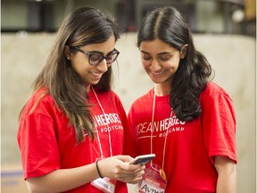 Vancouver June 29 2019. Squad leaders Ramneek Dhunna and her sister Avneet Dhunna check their schedule for the Ocean Heroes boot camp at UBC, Vancouver June 29 2019