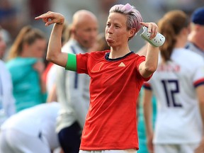 Megan Rapinoe reacts after the Women's World Cup match against Spain at Stade Auguste Delaune on June 24, 2019 in Reims, France. (Marc Atkins/Getty Images)