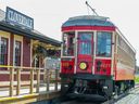 The Fraser Valley Heritage Railway Society's restored Interurban railcar at the Cloverdale Station.
