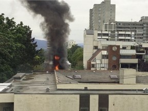 Firefighters are on scene battling a blaze inside an apartment building in Vancouver's West End on Wednesday morning.
