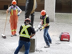 The controversial statue of Judge Begbie outside the Law Courts in New Westminster was removed Saturday, July 7. Picture credit: Matt Flemming, special to Postmedia News.