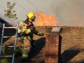 Port Moody firefighters were kept busy Sunday battling a blaze that tore through a strip of buildings in the city's historic downtown.