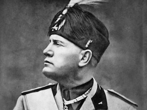 An undated portrait shows Italian fascist dictator Benito Mussolini.