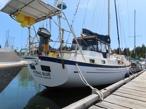 The 14-metre Astral Blue has been moored at Ucluelet's small craft harbour since May 13, 2018 when its two crewmen arrived from Panama. Boat owner Dan Archbald and his friend Ryan Daley disappeared three days later and were found murdered in mid-June. of 2018