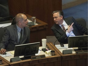 Councillor Pete Fry (left) and mayor Kennedy Stewart at a council meeting at Vancouver City Hall on July 10, 2019.