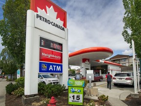 Prices at the Petro-Canada station at Clark and East Broadway in Vancouver on Tuesday.