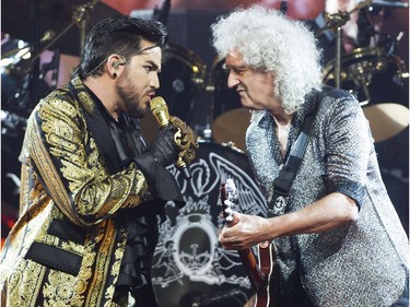 Guitarist Brian May and singer Adam Lambert perform onstage for  An Evening with Queen and Adam Lambert: The Rhapsody Tour at Rogers Arena. Vancouver, July 10 2019.