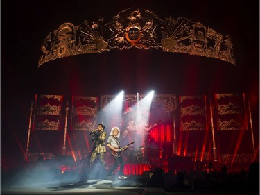 Guitarist Brian May and singer Adam Lambert perform onstage for  An Evening with Queen and Adam Lambert: The Rhapsody Tour at Rogers Arena. Vancouver, July 10 2019.