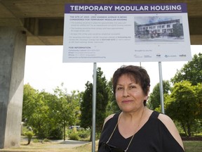 Vancouver resident Alicia Barsallo at the site where the city is proposing a new 50-unit temporary modular-housing building on Vanness Avenue.