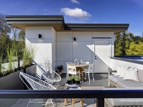 Rooftop patio (50 Electronic Avenue Port Moody by Panatch Group) designed by Bob's Your Uncle (BYU) design Photo: Panatch Group for The Home Front: To cover, or not to cover... the patio dilemma by Rebecca Keillor [PNG Merlin Archive]