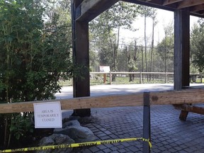 A child is in hospital after being bit by a bear at the Greater Vancouver Zoo on Monday evening. Pictured is the temporarily closed bear habitat.