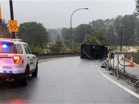 Delays are expected on the Iron Workers memorial Bridge and the Dollarton Highway off-ramp has been closed following an early morning rollover.
