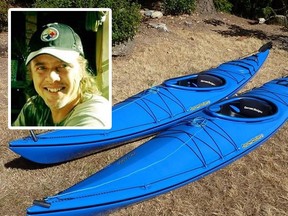 Sunshine Coast police are asking the public to help track down a missing kayaker. Jesse Ferrand, pictured, was last seen taking a blue kayak (stock image shown) into the water near Roberts Creek Road.