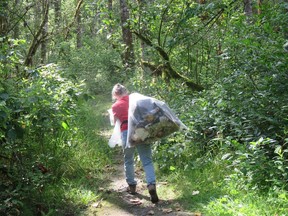 Volunteers clean up an abandoned campsite in the Chilliwack River Valley in early August. Illegal dumping and campsites are an ongoing problem in the B.C. backcountry.