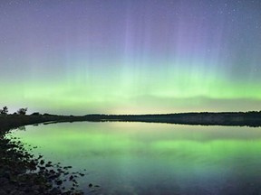 A time-exposure photo of aurora borealis at Island View Beach in Central Saanich.