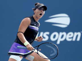 Bianca Andreescu of Canada reacts during her Women's Singles second round match against Kirsten Flipkens of Belgium on day four of the 2019 U.S. Open, Aug. 29, 2019.