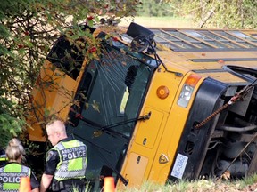 Nine people were injured after a bus carrying farm workers crashed in Abbotsford on Saturday morning.