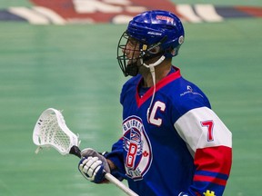 Captain Tyler Codron leads the way for the Maple Ridge Burrards into their Western Lacrosse Association final against the Victoria Shamrocks.