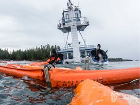 Tugboat Nathan E. Stewart sits in the Inside Passage on B.C.'s coast after sinking in Oct. 2016.