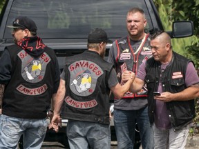Langford Savages attend the funeral of murdered Hells Angel Suminder (Allie) Grewal in Delta on Aug. 16, 2019.