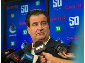 Vancouver Canucks GM Jim Benning announces his contract extension at Rogers Arena in Vancouver.