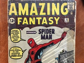 The top of Lloyd Cartwright's copy of Amazing Fantasy number 15, from 1962. The rare collectible will be sold by Able Auctions in Nanaimo on Aug. 17.