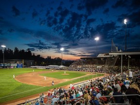 A typically beautiful night at Scotiabank Field at Nat Bailey Stadium in Vancouver, where the Blue Jays’ class-A affiliate, the Canadians, play.  MARK STEFFENS/VANCOUVER CANADIANS PHOTO