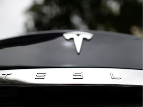 A Tesla car is seen in Santa Monica, California in October 2018.