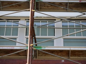 The exterior of Mount Edwards Court, with renovations under way, at 1002 Vancouver St.