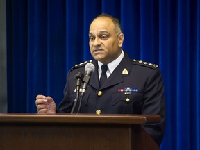 B.C. RCMP Chief Superintendent Manny Mann speaks at a news conference at RCMP headquarters on Green Timbers Way in Surrey.