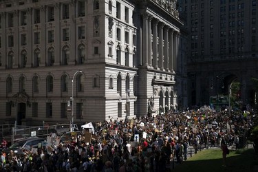 Young activists and their supporters rally for action on climate change on September 20, 2019 in New York City.  Thousands of young people across the globe are participating in a day of protest calling for urgent action to fight climate change in what organizers are calling the Global Climate Strike.