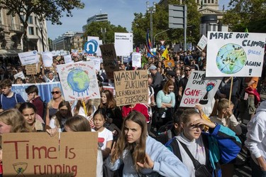 Participants in the Fridays For Future movement protest during a nationwide climate change action day on September 20, 2019 in Frankfurt, Germany. Fridays for Future protests and strikes are registered today in over 400 cities across Germany. The activists are demanding that the German government and corporations take a fast-track policy route towards lowering CO2 emissions and combating the warming of the Earth's temperatures.