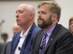 From left, Burnaby Mayor Mike Hurley and New Westminster Mayor Jonathan Cote attend a housing workshop on Sept. 26 at the Union of B.C. Municipalities annual conference in Vancouver.