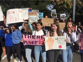 Global Climate Strike demonstrators arrive at Vancouver City Hall on Sept. 27, 2019 to demand leaders take more action to combat the climate crisis.