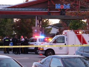 One person is dead after being gunned down inside a Mercedes parked at a Surrey gas station on Saturday evening.