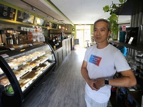 Eric Chang at the Serious Coffee outlet he owns on the Old Island Highway in View Royal.