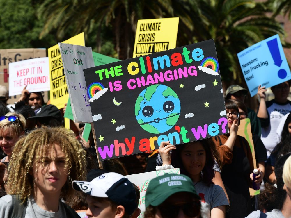 In this file photo, thousands of youth demand climate action during a protest in L.A.