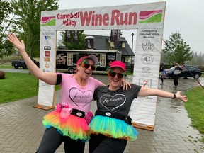 Best friends Heather and Jennel posed for photos before Sunday's sold-out Campbell Valley Wine Run. The seventh annual event had 5K, 11K and 15K divisions, and attracted a lot of costumed, bubbly spirits.